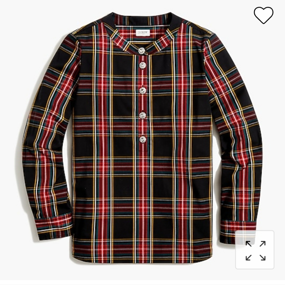 Tartan cotton poplin top with jewel buttons